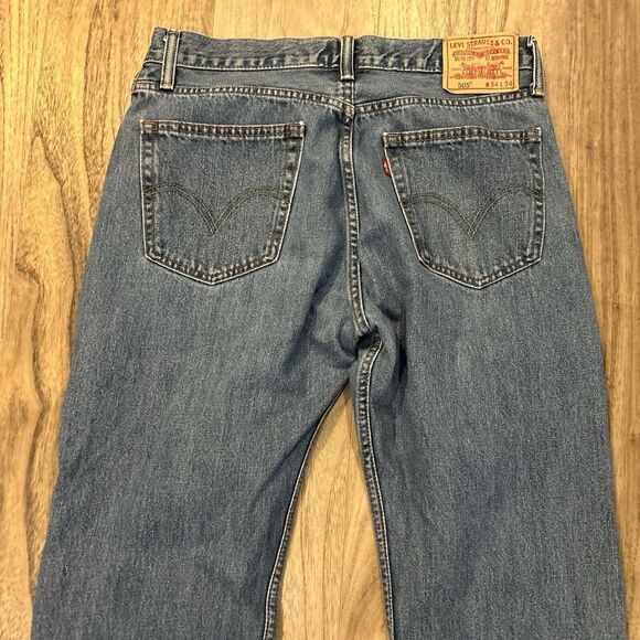 Levi's 505 Jeans Regular Fit Straight Leg Mens 34 x 34 Blue Denim - Picture 2 of 4